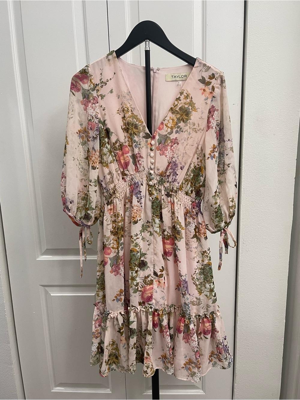 Taylor Pale Pink Floral Wrap-Style Dress